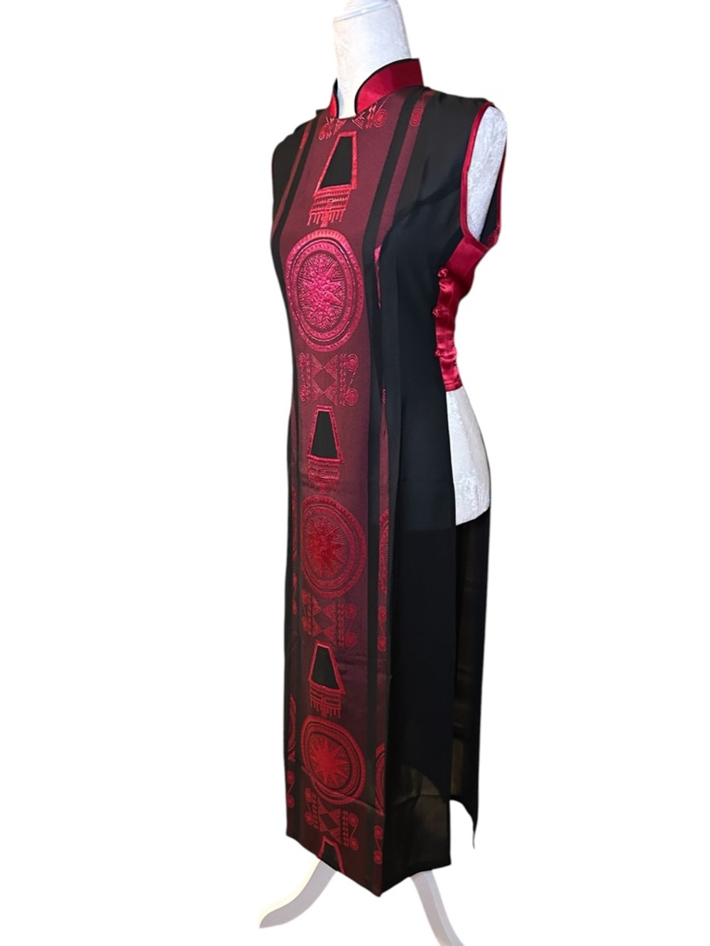Silk Stunning Red & Black Asian Tunic Vest Statement Piece - Small - Picture 4 of 12